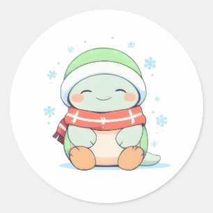 Gemütliche Winter-Schildkröte mit Schal Kawaii-Des Runder Aufkleber