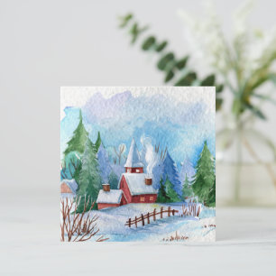 Gemütliche Winter-Wasserfarbenlandschaft