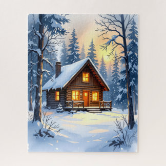 Gemütliche Winterhütte im Schneewald Puzzle