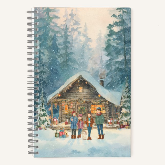 Gemütliche Winterhütte im Wald Notizbuch (Vorderseite)