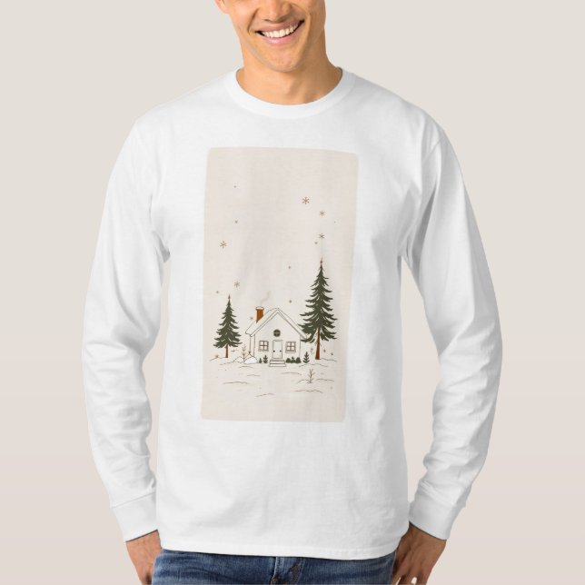 Gemütliche Winterhütte Langschläfer T - Shirt (Vorderseite)