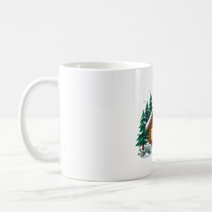 Gemütliche Winterhütte Schneefall Weihnachtskunst Kaffeetasse