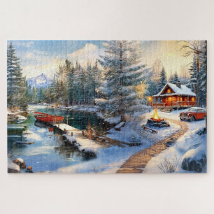 Gemütliche Winterhüttenlandschaft Puzzle