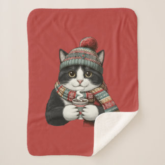 Gemütliche Winterkatze Kakao Sherpadecke
