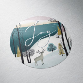 Gemütliche Winterlandschaft | Joy Script Christmas Runder Aufkleber
