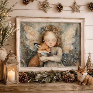 Gemütliche Wintermühle & Fuchs Whimsical Woodlan Poster