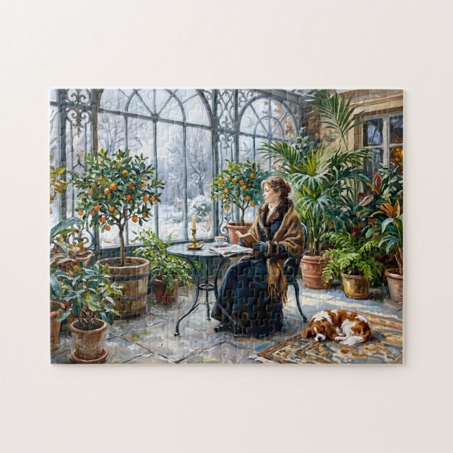 Gemütliche Winterorangerie mit Cavalier Spaniel Puzzle (Horizontal)