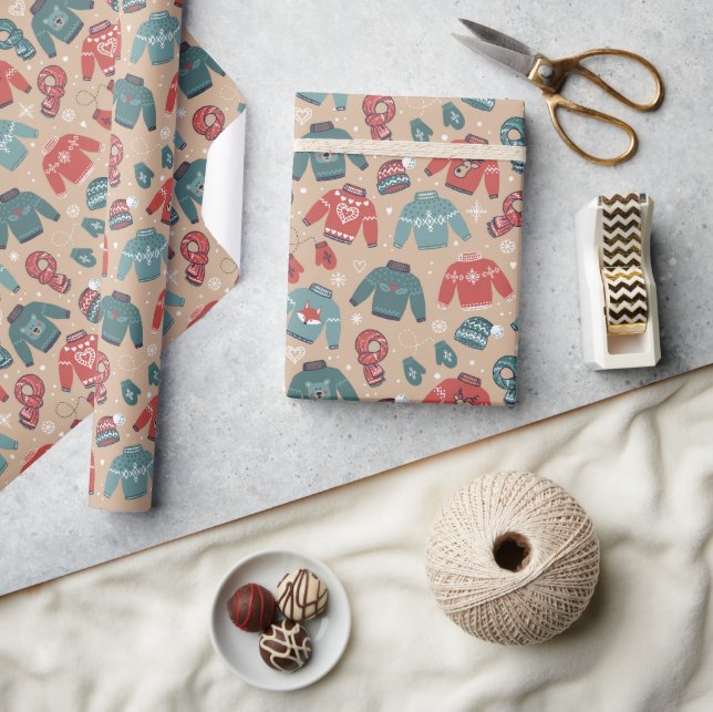 Gemütliche Winterpullover, Hüte, Schals und Handsc Geschenkpapier (Kunsthandwerk)