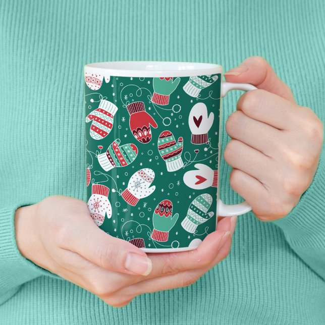 Gemütliche Winterweihnachtszittern im Grünen Kaffeetasse (Winter Mittens Pattern Mug)