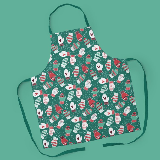 Gemütliche Winterweihnachtszittern im Grünen Schürze (Winter Mittens Pattern in Green Apron)