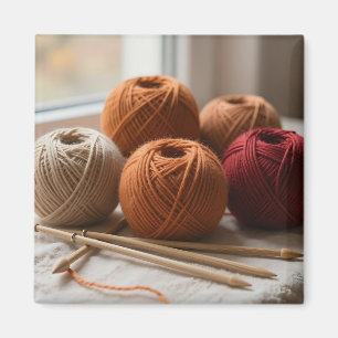 Gemütliche Wollknäuel Stricken in Herbsttönen Magnet