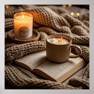 Gemütlicher Abend mit Kerzen und Decken Poster