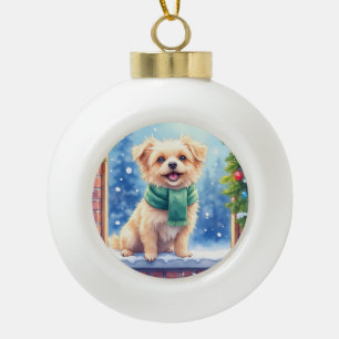 Gemütlicher Affenpinscher im Wasserfarb-Stil zum W Keramik Kugel-Ornament