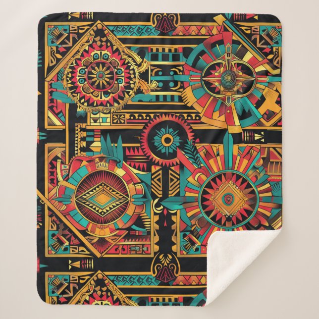 Gemütlicher Aquamariner "Aztec Dream" Plush Sherpa Sherpadecke (Vorderseite)