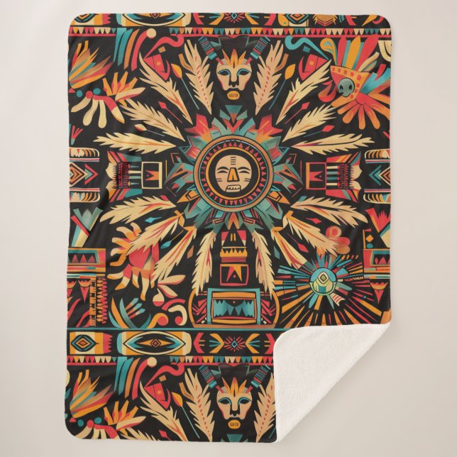 Gemütlicher Aquamariner "Aztec Dream" Plush Sherpa Sherpadecke (Vorderseite)