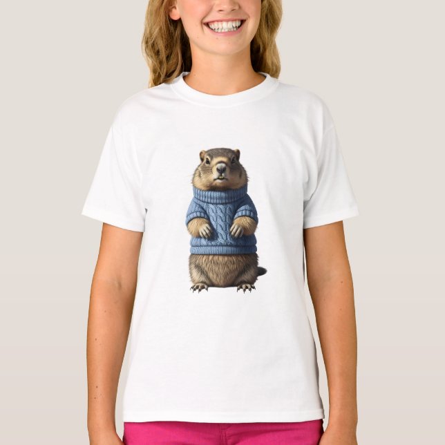 Gemütlicher blauer Pullover Groundhog Kinder (Vorderseite)