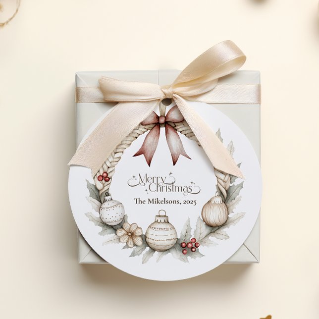 Gemütlicher blauer rustikaler Weihnachtskranz Runder Aufkleber (Von Creator hochgeladen)