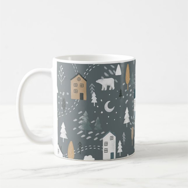 Gemütlicher blauer Winter im nordischen Dorf Kaffeetasse (Links)