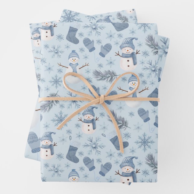 Gemütlicher Blue Winter auf Eisblau Geschenkpapier Set (Beispiel)