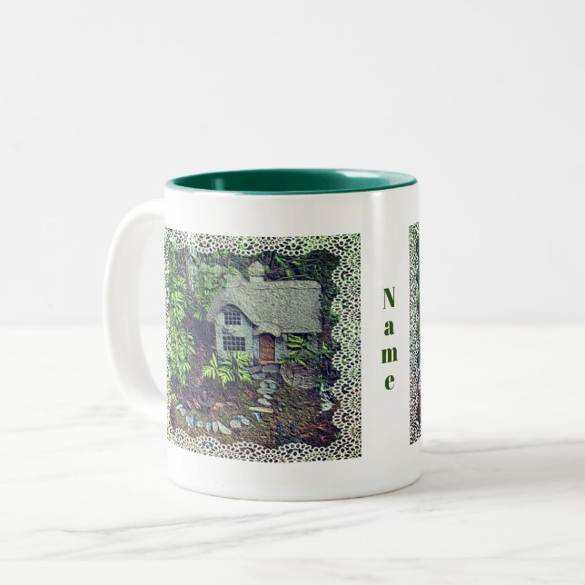 Gemütlicher Blumengarten Hütte Personalisiert Zweifarbige Tasse (Vorderseite Links)