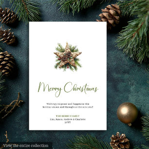 Gemütlicher Boho-Erdkiefern-Kranz-Weihnachtsgruß Feiertagskarte