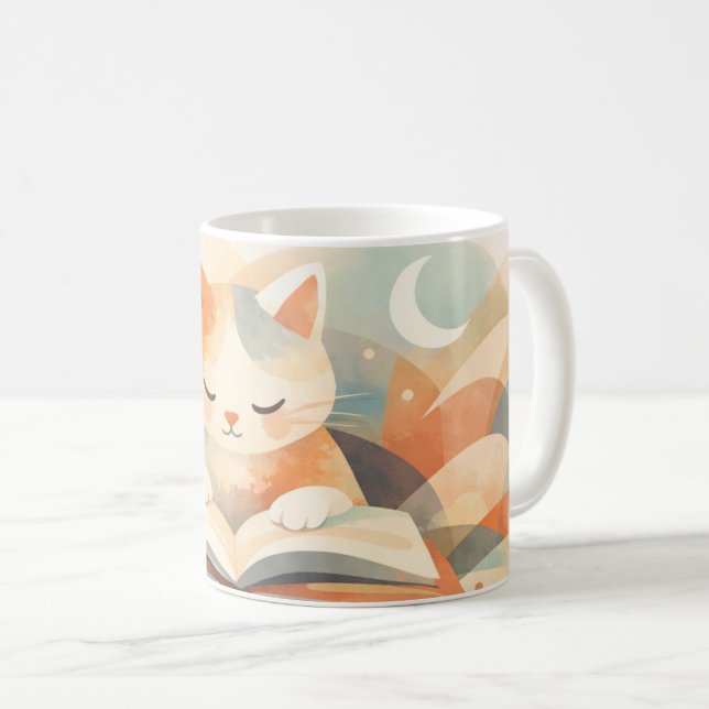 Gemütlicher Buchkatzen-Abstrakt-Kaffeebecher – San Kaffeetasse (VorderseiteRechts)