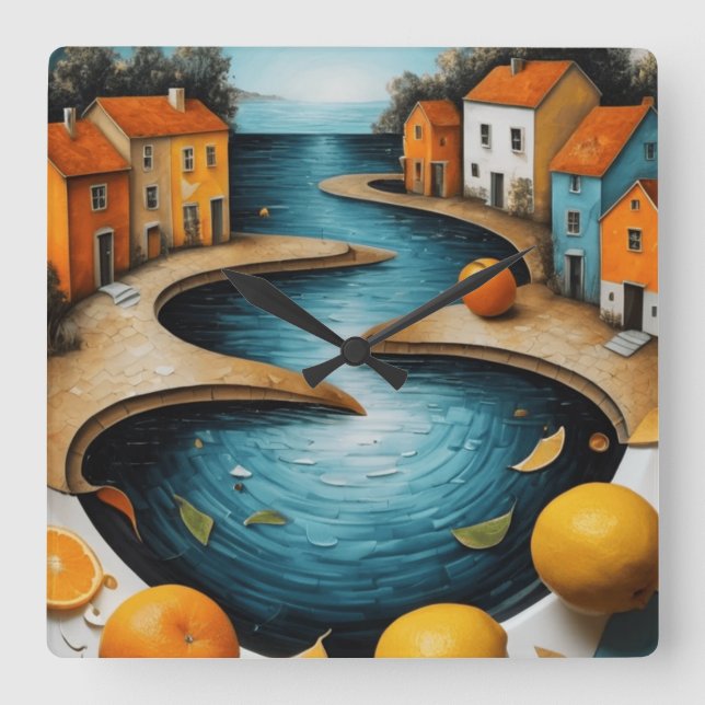 Gemütlicher Canal Quadratische Wanduhr (Vorderseite)