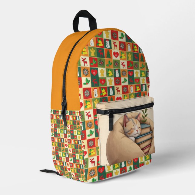 Gemütlicher Cat-Patchwork zurück zum Schulbackpack Bedruckter Rucksack (Rückseitige Ecke links)