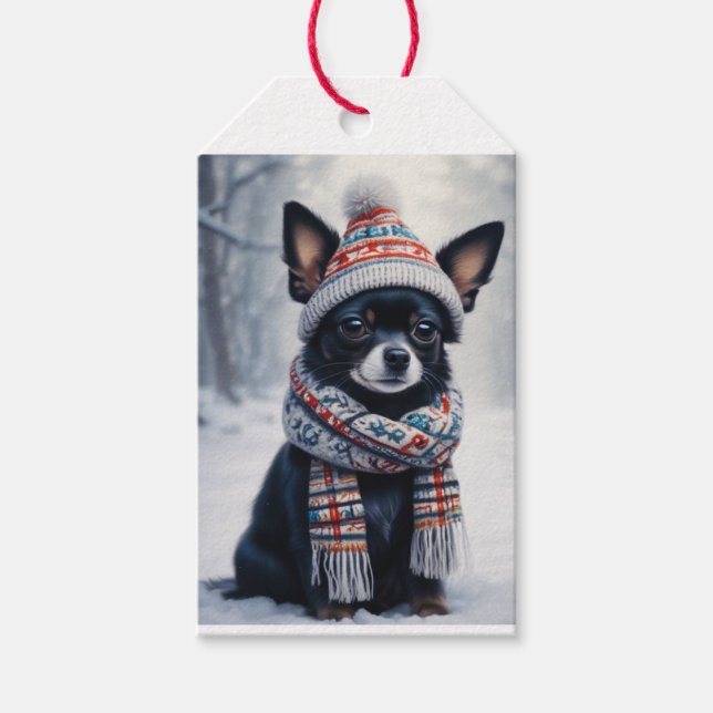 Gemütlicher Chihuahua im Schnee Geschenkanhänger (Vorderseite)