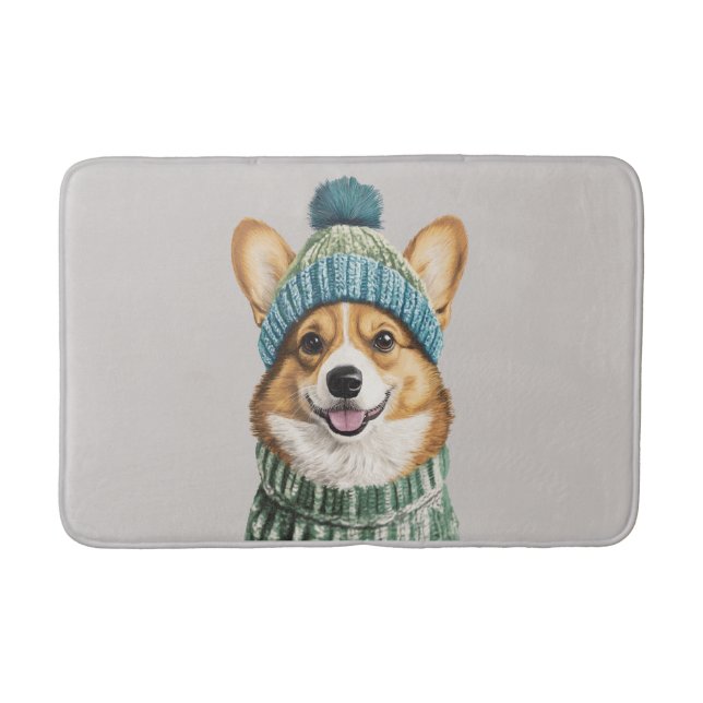 Gemütlicher Corgi im Wintergear Badematte (Vorderseite)