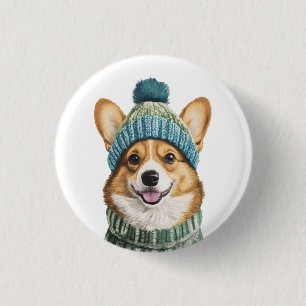 Gemütlicher Corgi im Wintergear Button