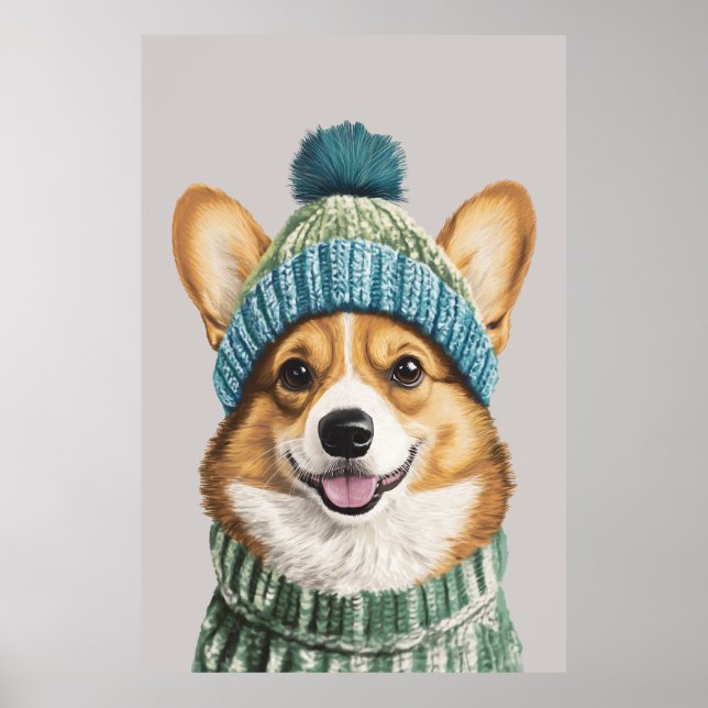 Gemütlicher Corgi im Wintergear Poster (Vorne)