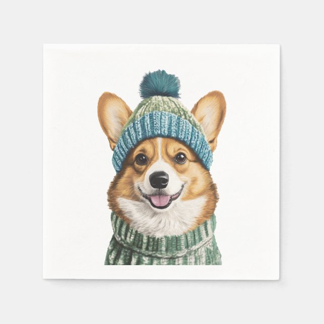 Gemütlicher Corgi im Wintergear Serviette (Vorderseite)