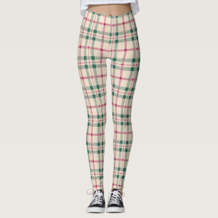 Gemütlicher Cream Tartan Kariert Pink & Green Karo Leggings