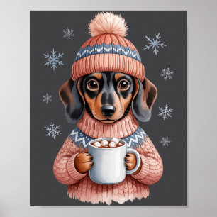 Gemütlicher Dachshund-Hund mit heißer Schokolade F Poster