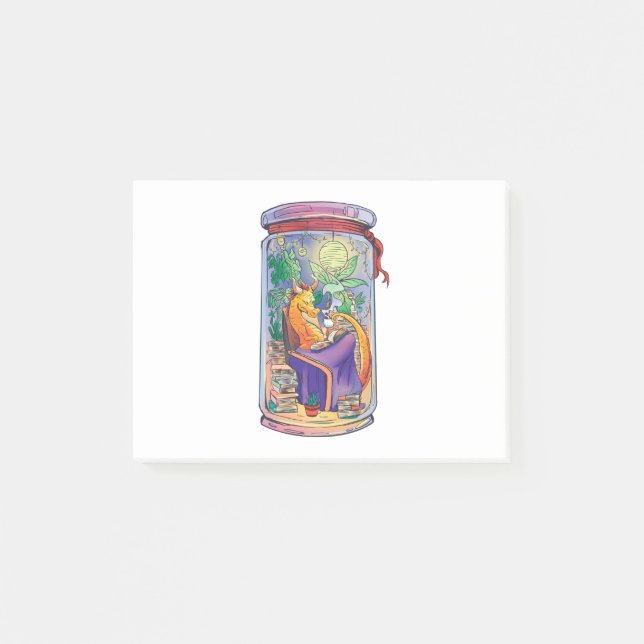 Gemütlicher Drache liest Bücher Post-it Klebezettel (Vorderseite)