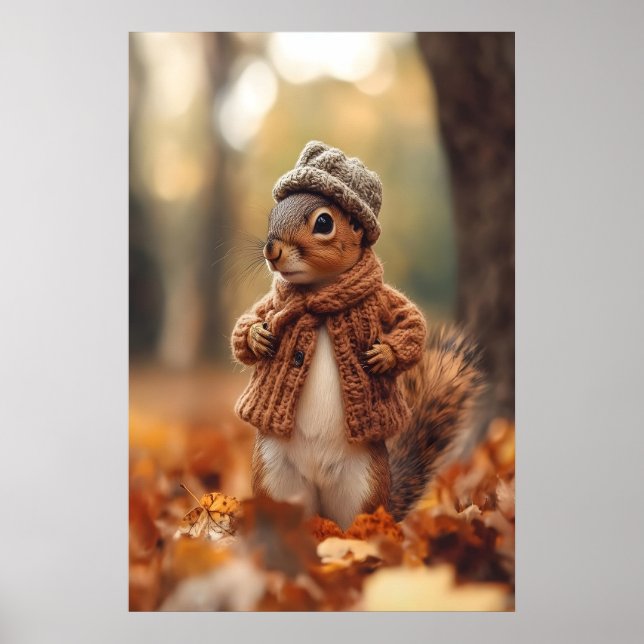 Gemütlicher Eichhörnchen Herbst Kunst Druck, Herbs Poster (Vorne)