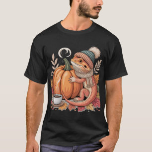Gemütlicher Fall Bartagame mit Kaffeekunst T-Shirt