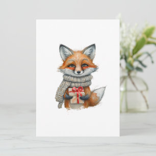 Gemütlicher Fox mit Scarf und Geschenk, Urlaubserl Feiertagskarte