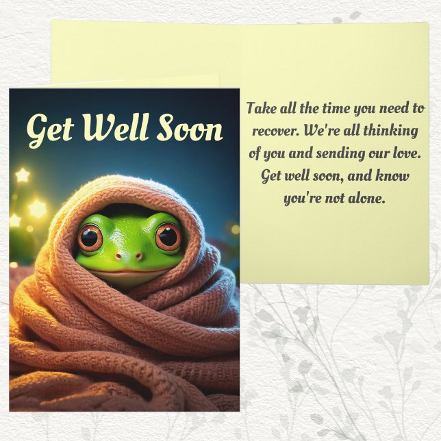 Gemütlicher Frog bekommt bald eine gute Karte: Kom Karte (Get well soon frog cozy blanket feel better well wishes card family friend colleague recovery heal)
