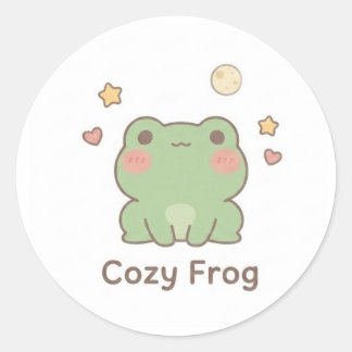 Gemütlicher Frosch-Aufkleber | Süßer Kawaii-Pastel Runder Aufkleber