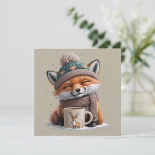 Gemütlicher Fuchs Winterzeit Tier Kaffee Feiertag Einladung
