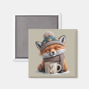 Gemütlicher Fuchs Winterzeit Tier Kaffee Feiertag Magnet