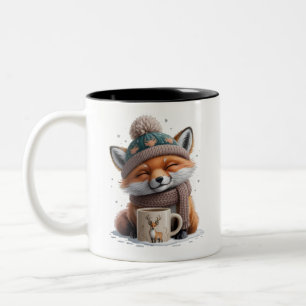 Gemütlicher Fuchs Winterzeit Tier Kaffee Feiertag Zweifarbige Tasse