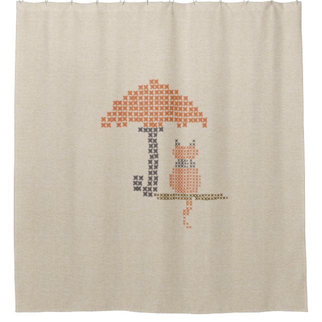 Gemütlicher Funny Cat Linen Look Duschvorhang (Vorderseite)