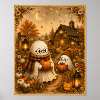 Gemütlicher Geist-Kürbis-Patch-Kunstprint Poster