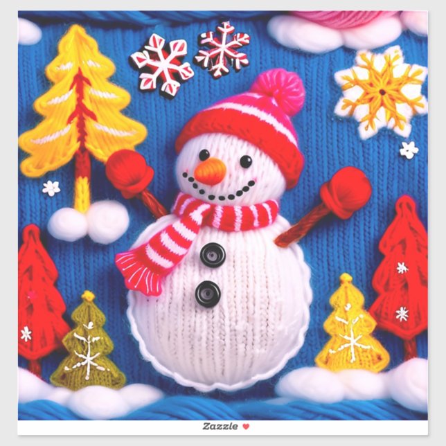 Gemütlicher gestrickter Schneemann mit roter Mütze Aufkleber (Blatt)