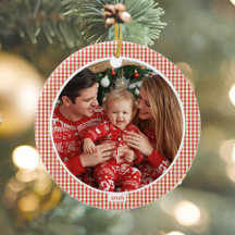 Gemütlicher Gingham-Weihnachtsschmuck mit Foto