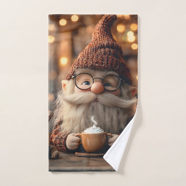 Gemütlicher Gnome Genießen Sie eine Tasse heißen K Handtuch (Handtuch)