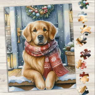 Gemütlicher Golden Retriever Welpenhund Weihnachte Puzzle